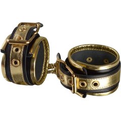  Золотисто-чёрные кожаные наручники 