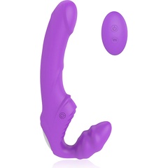  Фиолетовый безремневой страпон с 9 режимами вибрации и пультом ДУ 