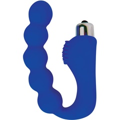  Синий силиконовый анальный вибромассажер-елочка 