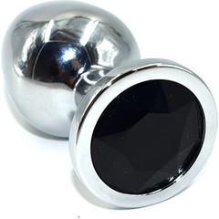  Серебристая анальная пробка из нержавеющей стали с черным кристаллом 8,5 см 