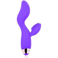  Фиолетовый изогнутый вибромассажер с клиторальным стимулятором с шипиками 
