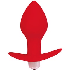  Красная коническая анальная вибровтулка с ограничителем 8 см 