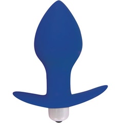  Синяя коническая анальная вибровтулка с ограничителем 8 см 