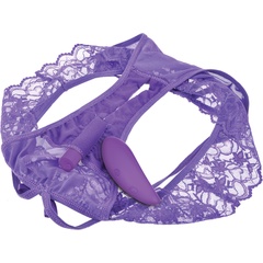  Фиолетовые трусики с вибропулей и пультом Crotchless Panty Thrill-Her 