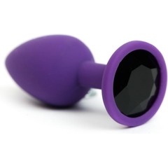  Фиолетовая анальная пробка с черным стразом 7,6 см 