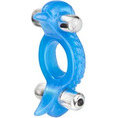  Голубое эрекционное кольцо с 2 виброэлементами Double Dolphin 