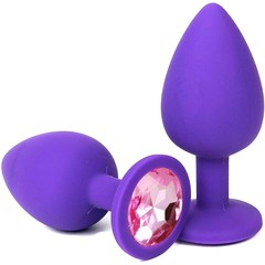  Фиолетовая анальная пробка с розовым стразом 6,8 см 