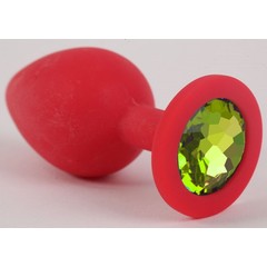  Красная силиконовая анальная пробка с лаймовым стразом 6,8 см 