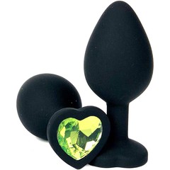  Черная силиконовая пробка с лаймовым кристаллом-сердцем 8 см 