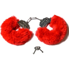  Шикарные наручники с пушистым красным мехом 