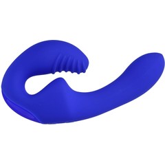 Синий безремневой страпон с пультом ДУ 17,5 см 