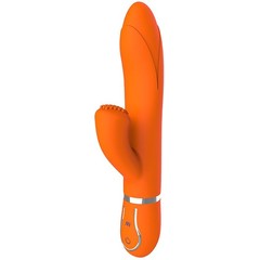  Оранжевый вибратор TENDER TULIP со стимулятором клитора 22 см 