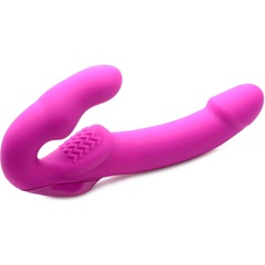  Розовый безремневой страпон с вибрацией Evoke Rechargeable Vibrating Strap On 24,7 см 