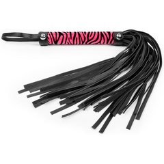  Черная многохвостовая плеть с круглой розовой ручкой-зеброй 39 см 