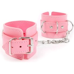  Розовые наручники на регулируемых ремешках с цепочкой 