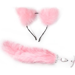  Розовый игровой набор: ободок с ушками и анальная пробка с хвостиком 