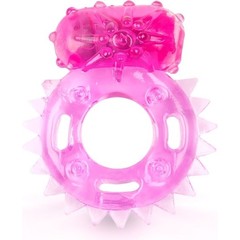  Розовое эрекционное кольцо c шипиками по кругу и вибропулей 