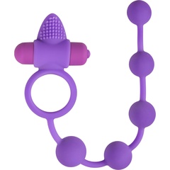  Фиолетовое эрекционное виброкольцо с анальной цепочкой Triple Pleasure 