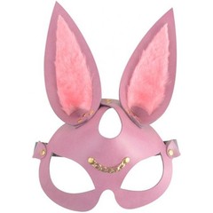  Розовая кожаная маска Зайка с длинными ушками 