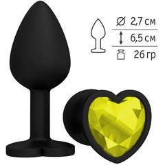  Черная силиконовая пробка с желтым кристаллом-сердцем 8,5 см 