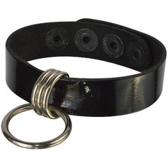  Черный лаковый кожаный браслет с подвесным колечком 