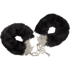  Металлические наручники с черной меховой опушкой и ключиками 