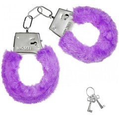  Металлические наручники с фиолетовой меховой опушкой и ключиками 