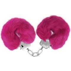  Розовые меховые наручники Love с ключиками 