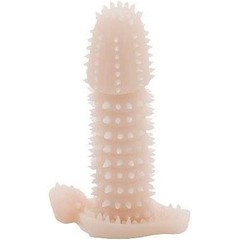  Телесная закрытая насадка на пенис с шипами 12,5 см 