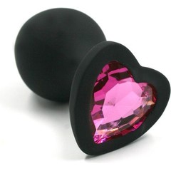  Черная анальная пробка из силикона с розовым кристаллом в форме сердца 8,8 см 