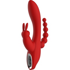  Красный вибромассажер-кролик с анальным стимулятором HERA 21 см 