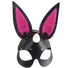  Черная маска Зайка с розовыми меховыми вставками 