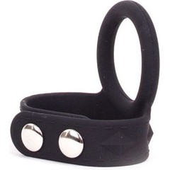  Черное эрекционное кольцо с утяжкой мошонки Silicone Tri-snap Support Large 