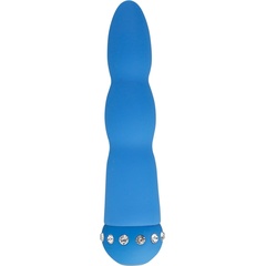  Голубой вибратор WAVY WAND со стразами 14 см 