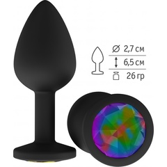  Чёрная анальная втулка с разноцветным кристаллом 7,3 см. 