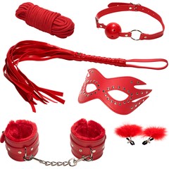  Эротический набор БДСМ из 6 предметов в красном цвете 
