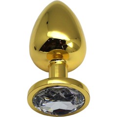 Золотистая анальная пробка с прозрачным кристаллом 9 см 