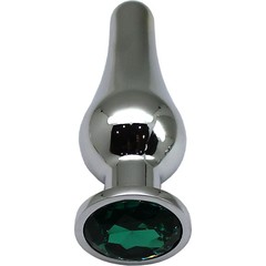  Серебристая анальная пробка с зеленым кристаллом 13 см 