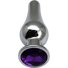  Серебристая анальная пробка с фиолетовым кристаллом 13 см 