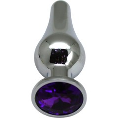  Серебристая анальная пробка с фиолетовым кристаллом 9,4 см 