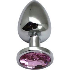  Серебристая анальная пробка с розовым кристаллом 9 см 