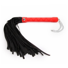  Черная многохвостая плеть-флоггер с красной ручкой 40 см 