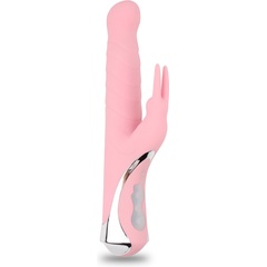  Нежно-розовый вибратор со стимулятором клитора Gyrating G-Bunny 24 см 