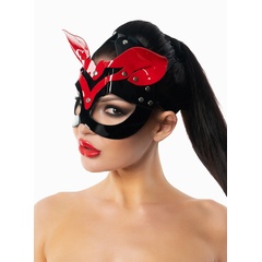  Черно-красная лакированная маска кошки с ушками 