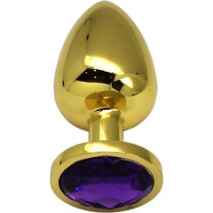  Золотистая анальная пробка с фиолетовым кристаллом 9 см 