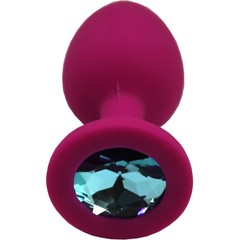  Малиновая анальная пробка с голубым кристаллом 7,4 см 