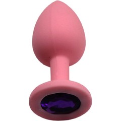  Розовая анальная пробка с фиолетовым кристаллом 7,4 см 