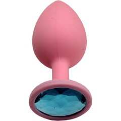  Розовая анальная пробка с голубым кристаллом 8,4 см 