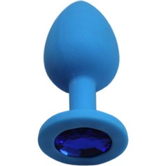  Голубая анальная пробка с синим кристаллом 7,4 см 