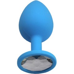  Голубая анальная пробка с прозрачным кристаллом 8,4 см 